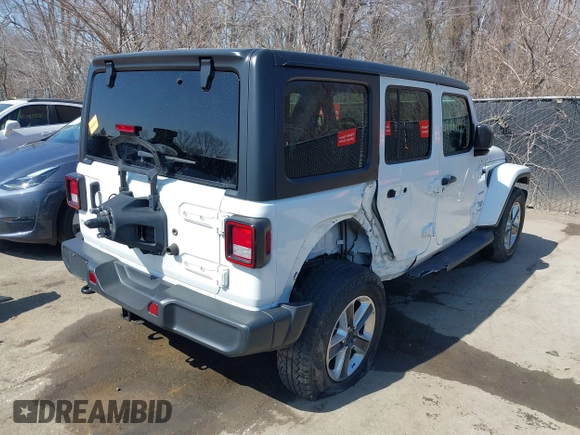2020 Jeep Wrangler Unlimited Sahara with VIN 1C4HJXEN7LW180589, listed as a IAAI auction lot 41784143 with 58,955 mi miles. Bid and sale history available at carsss.com. Image 4.