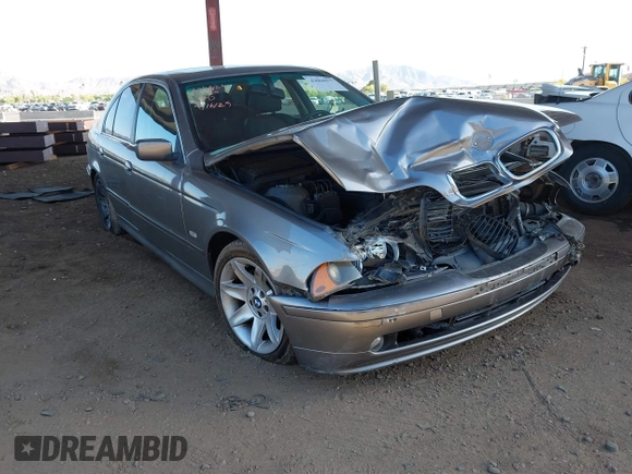 2002 BMW 5 Series 525iA with VIN WBADT43442GY95336, listed as a IAAI auction lot 42068577 with 1 mi miles. Bid and sale history available at carsss.com. Image 1.
