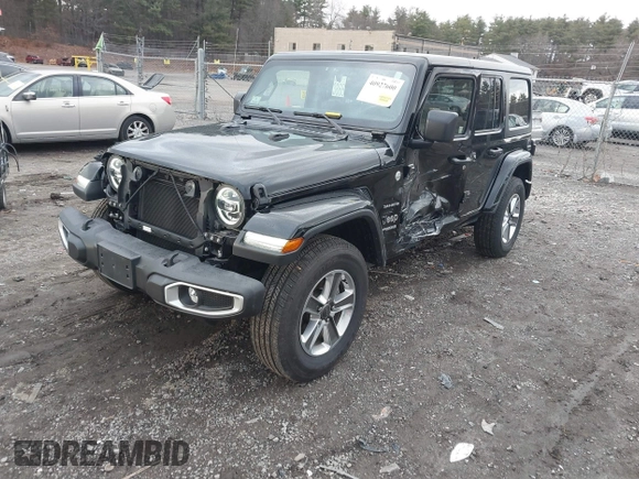 2022 Jeep Wrangler Unlimited Sahara with VIN 1C4HJXEG4NW186063, listed as a IAAI auction lot 40927600 with 22,430 mi miles and . Bid and sale history available at DreamBid. Image 2.