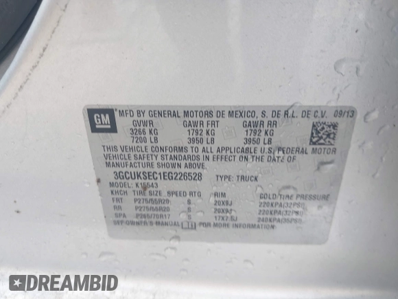2014 Chevrolet Silverado 1500 LTZ with VIN 3GCUKSEC1EG226528, listed as a IAAI auction lot 42167248 with 152,338 mi miles and . Bid and sale history available at DreamBid. Image 9.