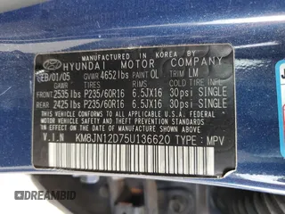 2005 Hyundai Tucson GLS with VIN KM8JN12D75U136620, listed as a Copart auction lot 73579764 with 63,305 mi miles and Salvage Title. Bid and sale history available at carsss.com. Image 13.
