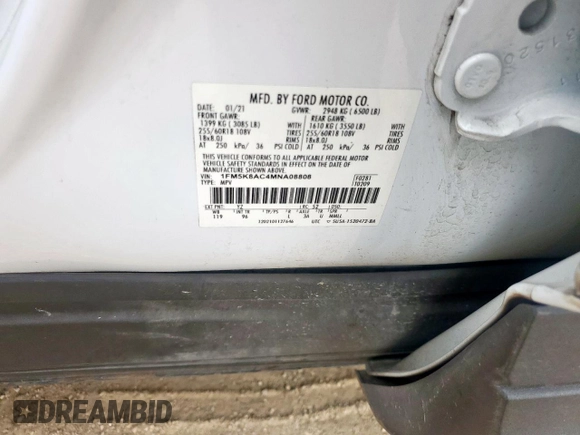 2021 Ford Explorer z VIN 1FM5K8AC4MNA08808, wystawiony jako Copart lot #63511345 z przebiegiem 95 878 mil mil oraz Szkoda całkowita • Salvage title. Historia ofert i sprzedaży dostępna na DreamBid. Obrazek 14.