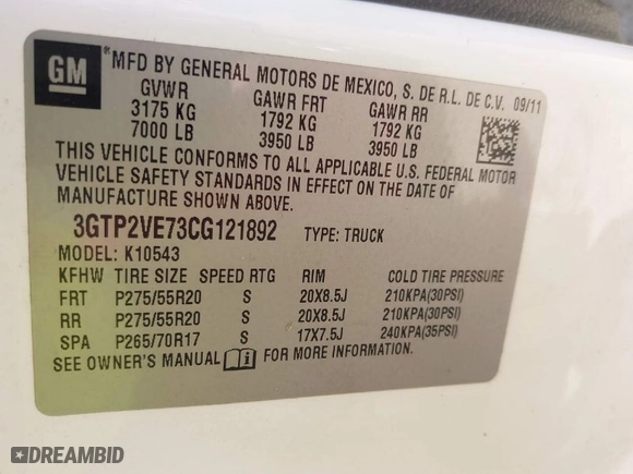 2012 GMC Sierra 1500 SLE with VIN 3GTP2VE73CG121892, listed as a IAAI auction lot 42028459 with 202,598 mi miles. Bid and sale history available at carsss.com. Image 9.