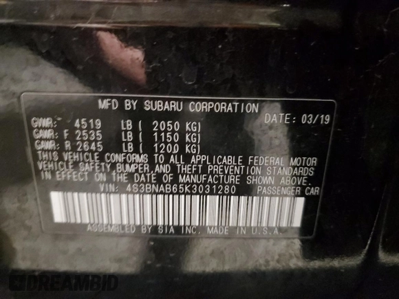 2019 Subaru Legacy with VIN 4S3BNAB65K3031280, listed as a Copart auction lot 48607215 with 44,415 mi miles and Salvage Title. Bid and sale history available at carsss.com. Image 12.