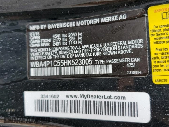 2017 BMW 4 Series 440i with VIN WBA4P1C55HK523005, listed as a Copart auction lot 54916354 with 99,425 mi miles and Salvage Title. Bid and sale history available at carsss.com. Image 15.