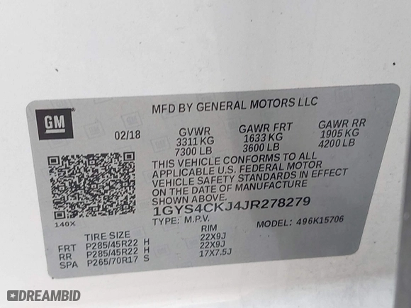 2018 Cadillac Escalade Premium Luxury with VIN 1GYS4CKJ4JR278279, listed as a IAAI auction lot 41334615 with 1 mi miles. Bid and sale history available at carsss.com. Image 9.