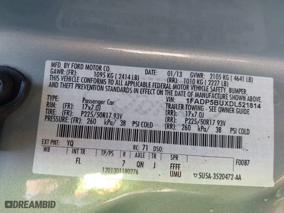 2013 Ford C-Max Hybrid SEL with VIN 1FADP5BUXDL521814, listed as a IAAI auction lot 41944352 with 130,999 mi miles. Bid and sale history available at carsss.com. Image 9.