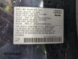 2012 Audi Q7 Premium Plus with VIN WA1LGAFE8CD003527, listed as a Copart auction lot 56162055 with 164,758 mi miles and Salvage title. Bid and sale history available at DreamBid. Image 13.