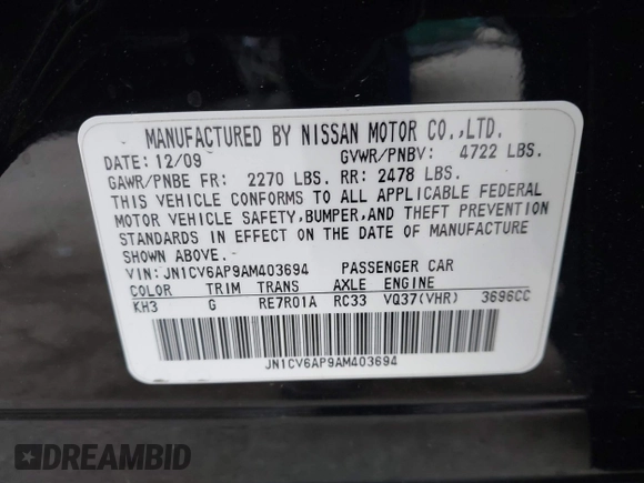 2010 Infiniti G37 Journey with VIN JN1CV6AP9AM403694, listed as a IAAI auction lot 42142528 with 130,397 mi miles and . Bid and sale history available at DreamBid. Image 9.
