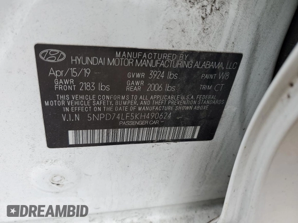 2019 Hyundai Elantra SE with VIN 5NPD74LF5KH490624, listed as a Copart auction lot 81681674 with 96,569 mi miles and Clean Title. Bid and sale history available at DreamBid. Image 14.