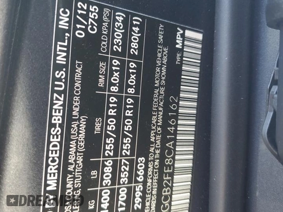 2012 Mercedes-Benz R 350 with VIN 4JGCB2FE8CA146162, listed as a Copart auction lot 48390725 with 85,939 mi miles and Salvage title. Bid and sale history available at DreamBid. Image 13.