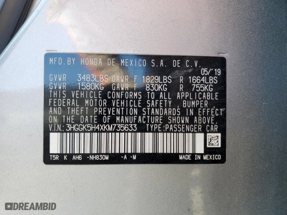 2019 Honda Fit LX with VIN 3HGGK5H4XKM735633, listed as a Copart auction lot 86892854 with 0 mi miles and Salvage Title. Bid and sale history available at carsss.com. Image 14.