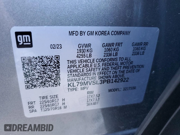 2023 Chevrolet TrailBlazer ACTIV with VIN KL79MVSL3PB142922, listed as a Copart auction lot 57646924 with 18,138 mi miles and Salvage Title. Bid and sale history available at DreamBid. Image 13.