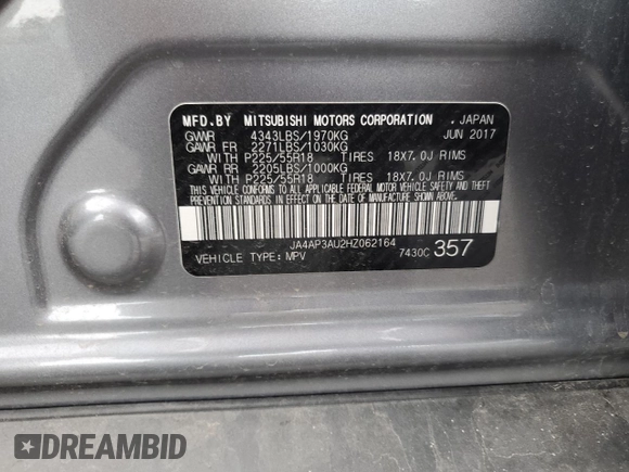 2017 Mitsubishi Outlander ES with VIN JA4AP3AU2HZ062164, listed as a Copart auction lot 63057015 with 105,691 mi miles and Salvage title. Bid and sale history available at DreamBid. Image 12.