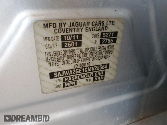 2012 Jaguar XJ Supercharged with VIN SAJWA2GE1CMV28584, listed as a Copart auction lot 63313275 with 74,023 mi miles and Clean title. Bid and sale history available at DreamBid. Image 12.