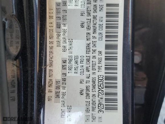 2016 Mazda Mazda3 i Touring with VIN 3MZBM1W72GM250903, listed as a Copart auction lot 50143565 with 159,022 mi miles and Salvage Title. Bid and sale history available at carsss.com. Image 12.