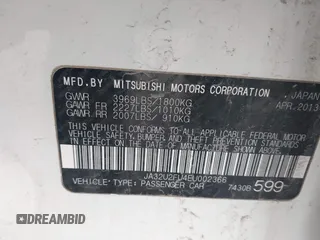 2014 Mitsubishi Lancer ES with VIN JA32U2FU4EU002366, listed as a IAAI auction lot 41942673 with 117,934 mi miles. Bid and sale history available at carsss.com. Image 9.