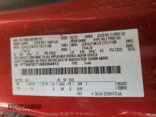2022 Ford F-350 XL with VIN 1FT8W3DT1NED04813, listed as a Copart auction lot 79741343 with Not Provided miles and Salvage Title. Bid and sale history available at DreamBid. Image 10.