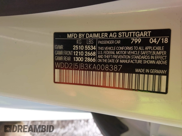 2019 Mercedes-Benz CLS 450 with VIN WDD2J5JB3KA008387, listed as a IAAI auction lot 41914446 with 64,458 mi miles and . Bid and sale history available at DreamBid. Image 9.