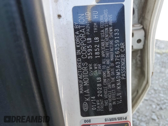 2014 Kia Rio LX with VIN KNADM5A37E6359133, listed as a Copart auction lot 64278274 with Not Provided miles and Salvage Title. Bid and sale history available at carsss.com. Image 12.