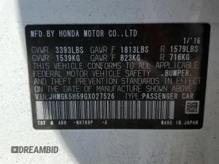 2016 Honda Fit LX z VIN JHMGK5H59GX027526, wystawiony jako Copart lot #57831785 z przebiegiem Nie podano mil oraz Szkoda całkowita • Salvage title. Historia ofert i sprzedaży dostępna na DreamBid. Obrazek 12.