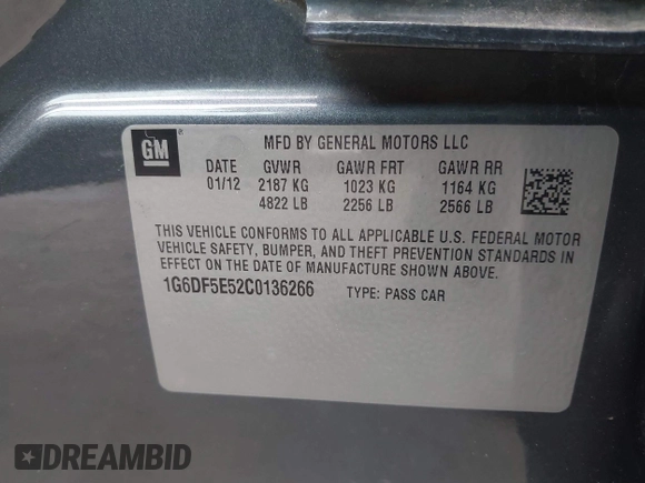 2012 Cadillac CTS Luxury с VIN 1G6DF5E52C0136266, выставлен на аукционе IAAI как лот 42179050 с пробегом 56 275 миль миль и . История ставок и продаж доступна на DreamBid. Изображение 9.