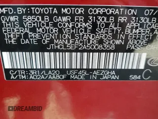 2010 Lexus LS 460 with VIN JTHCL5EF2A5008358, listed as a Copart auction lot 52795035 with 103,223 mi miles and Salvage title. Bid and sale history available at DreamBid. Image 13.