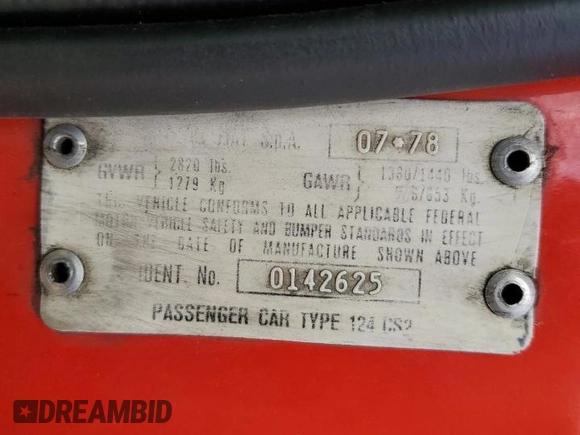 1979 FIAT 124 Spider z VIN 124CS20142625, wystawiony jako Copart lot #63245354 z przebiegiem 41 509 mil mil oraz Czysty tytuł • Clean title. Historia ofert i sprzedaży dostępna na DreamBid. Obrazek 12.