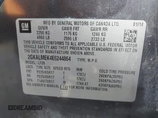 2014 GMC Terrain SLE with VIN 2GKALMEK4E6244864, listed as a IAAI auction lot 41981878 with 169,001 mi miles and . Bid and sale history available at DreamBid. Image 9.