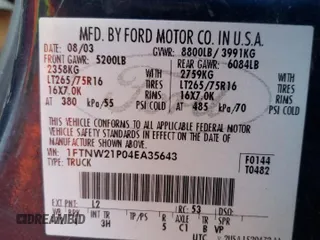 2004 Ford F-250 XL z VIN 1FTNW21P04EA35643, wystawiony jako Copart lot #40755184 z przebiegiem Nie podano mil oraz Szkoda całkowita • Salvage title. Historia ofert i sprzedaży dostępna na DreamBid. Obrazek 12.