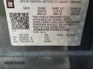 2018 Chevrolet Equinox LT with VIN 2GNAXSEV5J6317661, listed as a Copart auction lot 52283385 with 142,526 mi miles and Salvage Title. Bid and sale history available at carsss.com. Image 14.