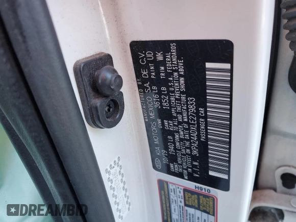 2020 Kia Rio LX with VIN 3KPA24ADXLE279833, listed as a Copart auction lot 41336875 with 0 mi miles and Salvage Title. Bid and sale history available at carsss.com. Image 13.