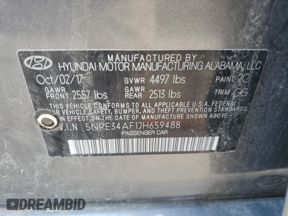 2018 Hyundai Sonata Sport with VIN 5NPE34AF1JH659488, listed as a Copart auction lot 63916064 with 28,417 mi miles and Salvage Title. Bid and sale history available at carsss.com. Image 12.