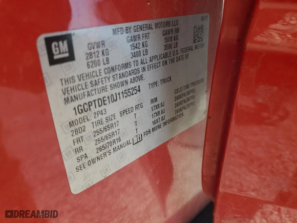 2018 Chevrolet Colorado 4WD Z71 with VIN 1GCPTDE10J1155254, listed as a Copart auction lot 46820835 with 107,199 mi miles and Salvage Title. Bid and sale history available at carsss.com. Image 12.