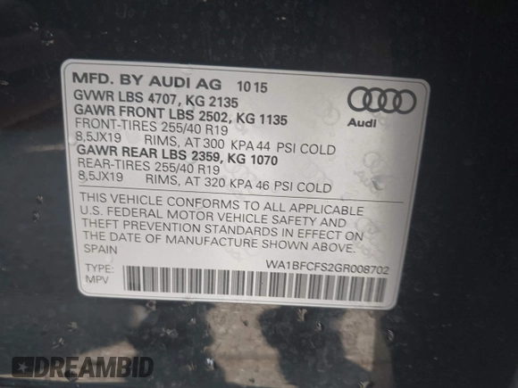 2016 Audi Q3 Premium Plus z VIN WA1BFCFS2GR008702, wystawiony jako IAAI lot #42583874 z przebiegiem 113 208 mil mil oraz . Historia ofert i sprzedaży dostępna na DreamBid. Obrazek 9.