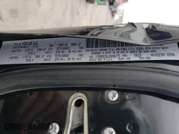 2018 Ram 1500 Tradesman with VIN 1C6RR6KG8JS280175, listed as a Copart auction lot 77013914 with 45,110 mi miles and Salvage title. Bid and sale history available at DreamBid. Image 12.