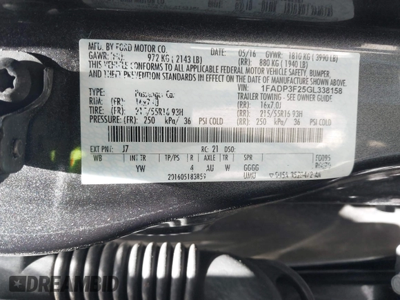 2016 Ford Focus SE z VIN 1FADP3F25GL338158, wystawiony jako IAAI lot #39234785 z przebiegiem 77 333 mil mil oraz . Historia ofert i sprzedaży dostępna na DreamBid. Obrazek 9.