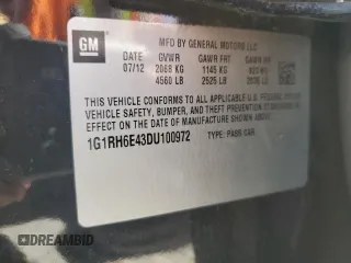 2013 Chevrolet Volt with VIN 1G1RH6E43DU100972, listed as a Copart auction lot 46146055 with 161,257 mi miles and Salvage Title. Bid and sale history available at carsss.com. Image 14.