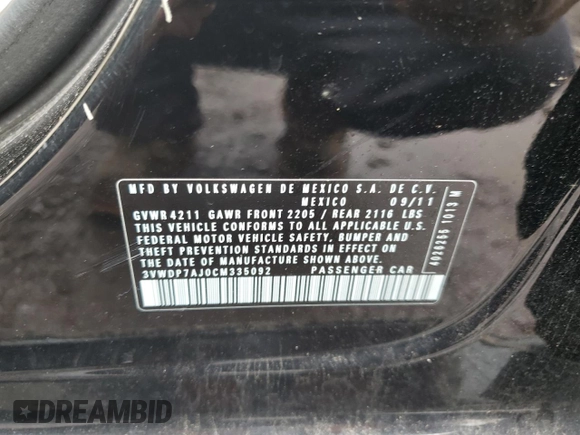 2012 Volkswagen Jetta SE с VIN 3VWDP7AJ0CM335092, выставлен на аукционе Copart как лот 61210775 с пробегом 129 731 миль миль и Чистый • Clean title. История ставок и продаж доступна на DreamBid. Изображение 13.