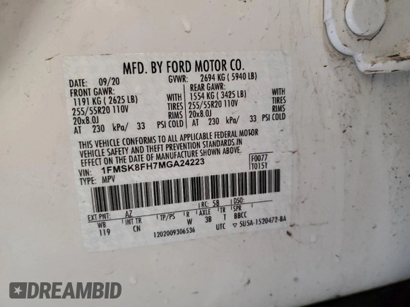 2021 Ford Explorer Limited z VIN 1FMSK8FH7MGA24223, wystawiony jako Copart lot #54888985 z przebiegiem 72 522 mil mil oraz Szkoda całkowita • Salvage title. Historia ofert i sprzedaży dostępna na DreamBid. Obrazek 14.