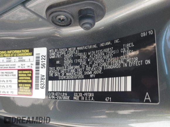 2011 Toyota Sienna XLE AAS with VIN 5TDYK3DC6BS072856, listed as a IAAI auction lot 42684298 with 113,202 mi miles and . Bid and sale history available at DreamBid. Image 9.