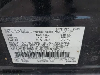2009 Mitsubishi Galant ES with VIN 4A3AB36F39E039240, listed as a IAAI auction lot 42059370 with 220,423 mi miles. Bid and sale history available at carsss.com. Image 9.