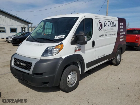 2022 Ram ProMaster Cargo Van with VIN 3C6LRVAGXNE102150, listed as a Copart auction lot 48143385 with 30,213 mi miles and Salvage Title. Bid and sale history available at carsss.com. Image 1.