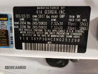 2022 Kia Telluride EX z VIN 5XYP3DHC3NG251298, wystawiony jako Copart lot #43789895 z przebiegiem 49 036 mil mil oraz Szkoda całkowita • Salvage title. Historia ofert i sprzedaży dostępna na DreamBid. Obrazek 15.