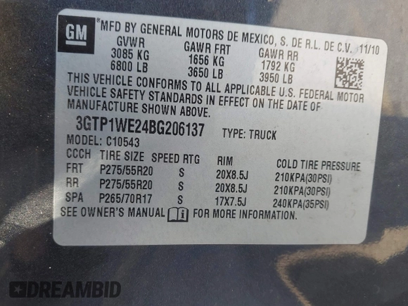 2011 GMC Sierra 1500 with VIN 3GTP1WE24BG206137, listed as a IAAI auction lot 41358812 with Not Provided miles and . Bid and sale history available at DreamBid. Image 9.