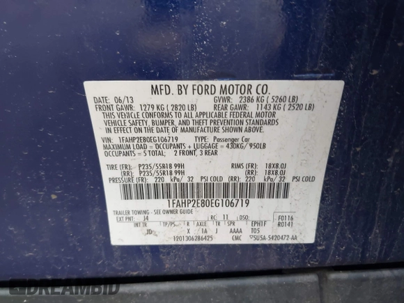 2014 Ford Taurus SEL with VIN 1FAHP2E80EG106719, listed as a IAAI auction lot 41967594 with 194,426 mi miles and . Bid and sale history available at DreamBid. Image 9.