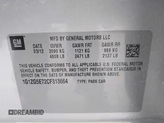 2012 Chevrolet Malibu LTZ with VIN 1G1ZG5E72CF313664, listed as a IAAI auction lot 42055669 with 97,053 mi miles and . Bid and sale history available at DreamBid. Image 9.