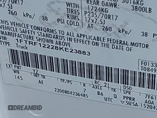 2008 Ford F-150 XL с VIN 1FTRF12228KE23883, выставлен на аукционе IAAI как лот 42416926 с пробегом 193 686 миль миль и . История ставок и продаж доступна на DreamBid. Изображение 9.