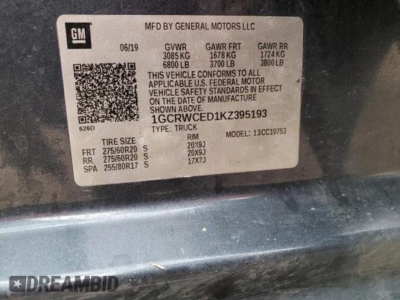 2019 Chevrolet Silverado 1500 LT with VIN 1GCRWCED1KZ395193, listed as a Copart auction lot 86567824 with 73,662 mi miles and Salvage Title. Bid and sale history available at DreamBid. Image 15.