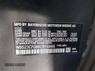 2024 BMW iX xDrive50 z VIN WB523CF08RCR16666, wystawiony jako IAAI lot #41974529 z przebiegiem 3751 mil mil oraz . Historia ofert i sprzedaży dostępna na DreamBid. Obrazek 9.